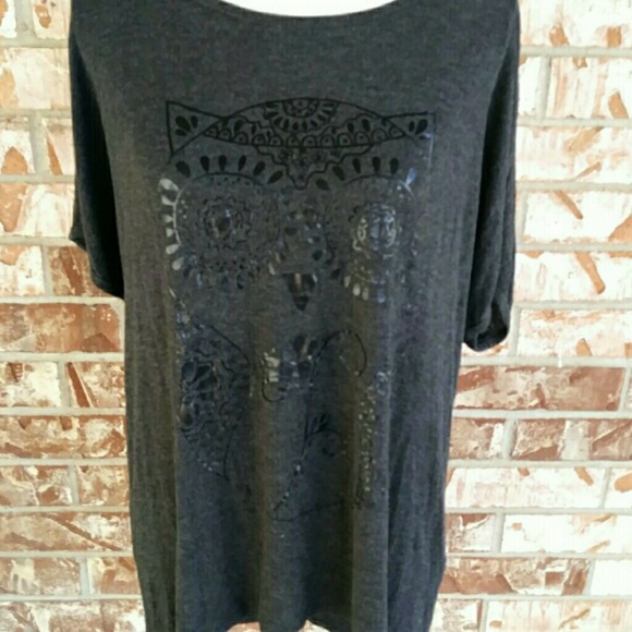 Plus MM Tops - Plus Size Owl Tunic Size 1X